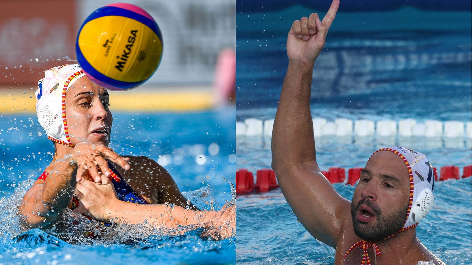 Anni Espar (izqda) y Felipe Perrone, líderes de las selecciones españolas de waterpolo, en una fotocomposición