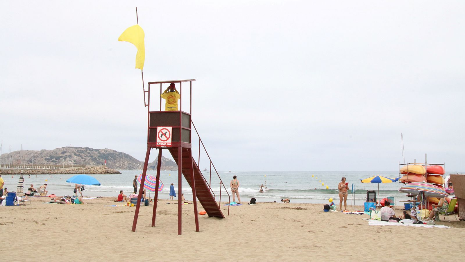 Un socorrista vigila a la platja de l'Estartit mentre hi oneja bandera groga | ACN