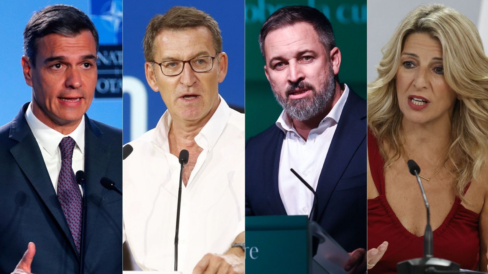 Barómetro CIS de julio: Los candidatos en las elecciones generales Pedro Sánchez (PSOE), Alberto Núñez Feijóo (PP), Santiago Abascal (Vox) y Yolanda Díaz (Sumar).