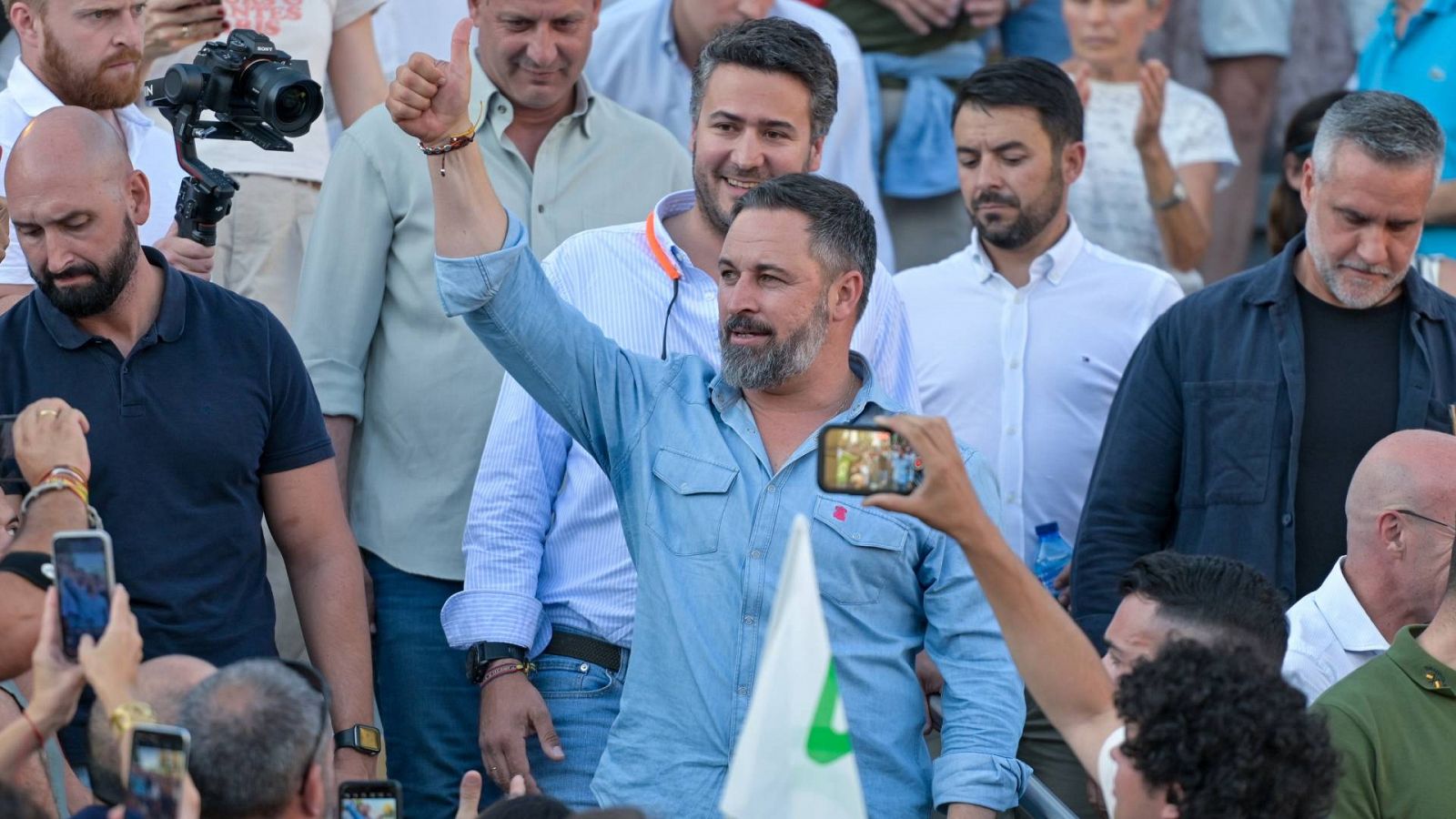 El presidente de Vox y candidato al 23J, Santiago Abascal, a su llegada a un mitin en Guadalajara