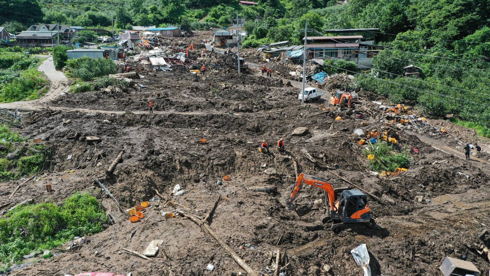 Daños en Yecheon después de las fuertes lluvias en Corea del Sur