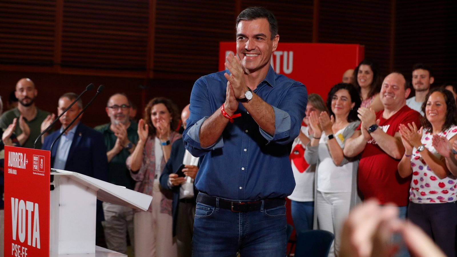 El candidato del PSOE, Pedro Sánchez, este martes en San Sebastián