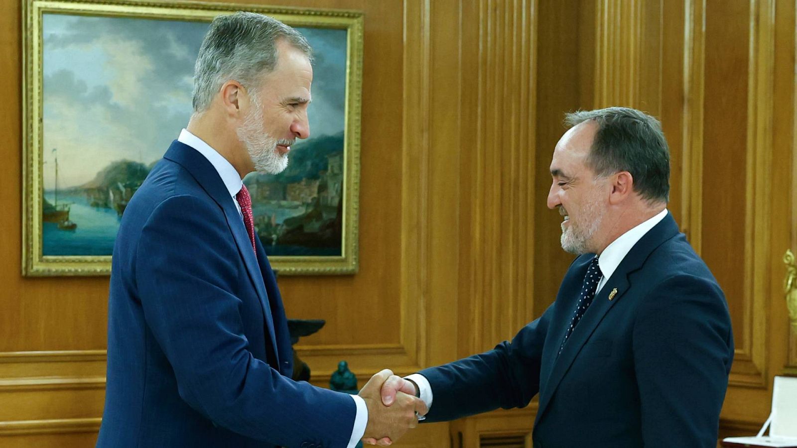 Felipe VI recibe en su despacho del Palacio de la Zarzuela al presidente de Unión del Pueblo Navarro (UPN), Javier Esparza (EFE/Chema Moya)