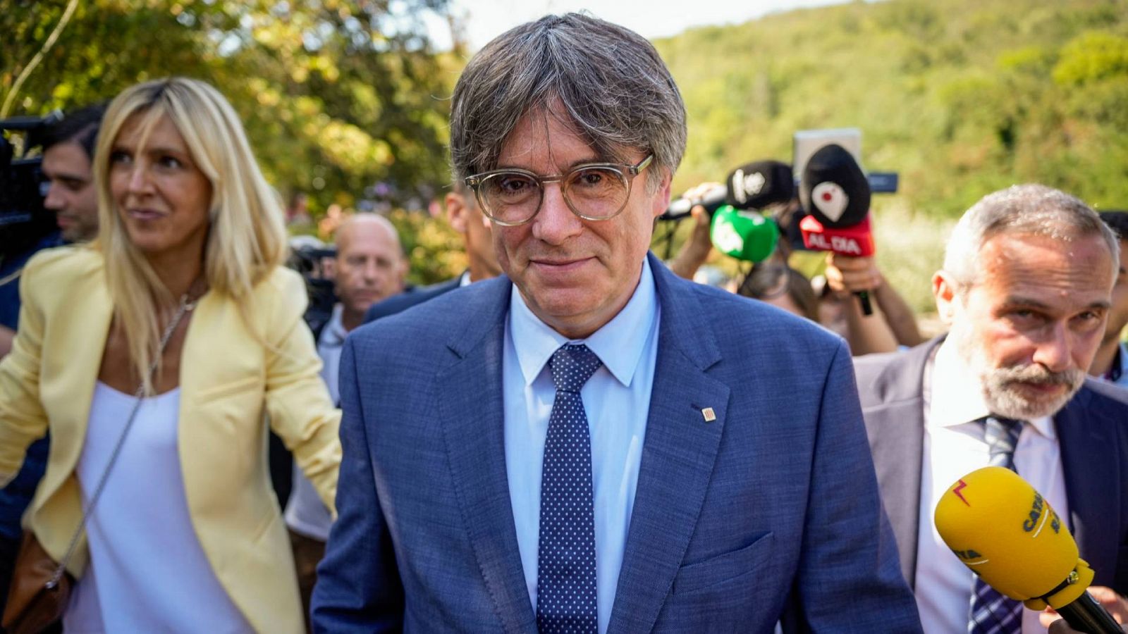 El expresidente de la Generalitat Carles Puigdemont en la abadía de Sant Miquel de Cuixà, en Codalet (Francia)