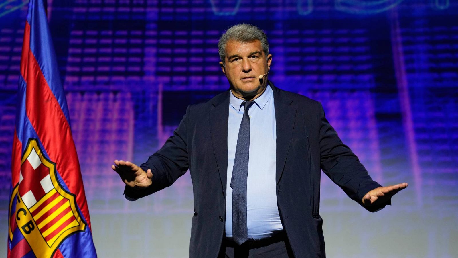 El presidente del FC Barcelona, Joan Laporta, en la presentación de Barça Vision