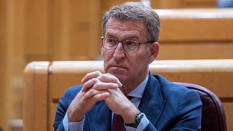 El líder del PP, Alberto Núñez Feijoo asiste a un pleno en el Senado