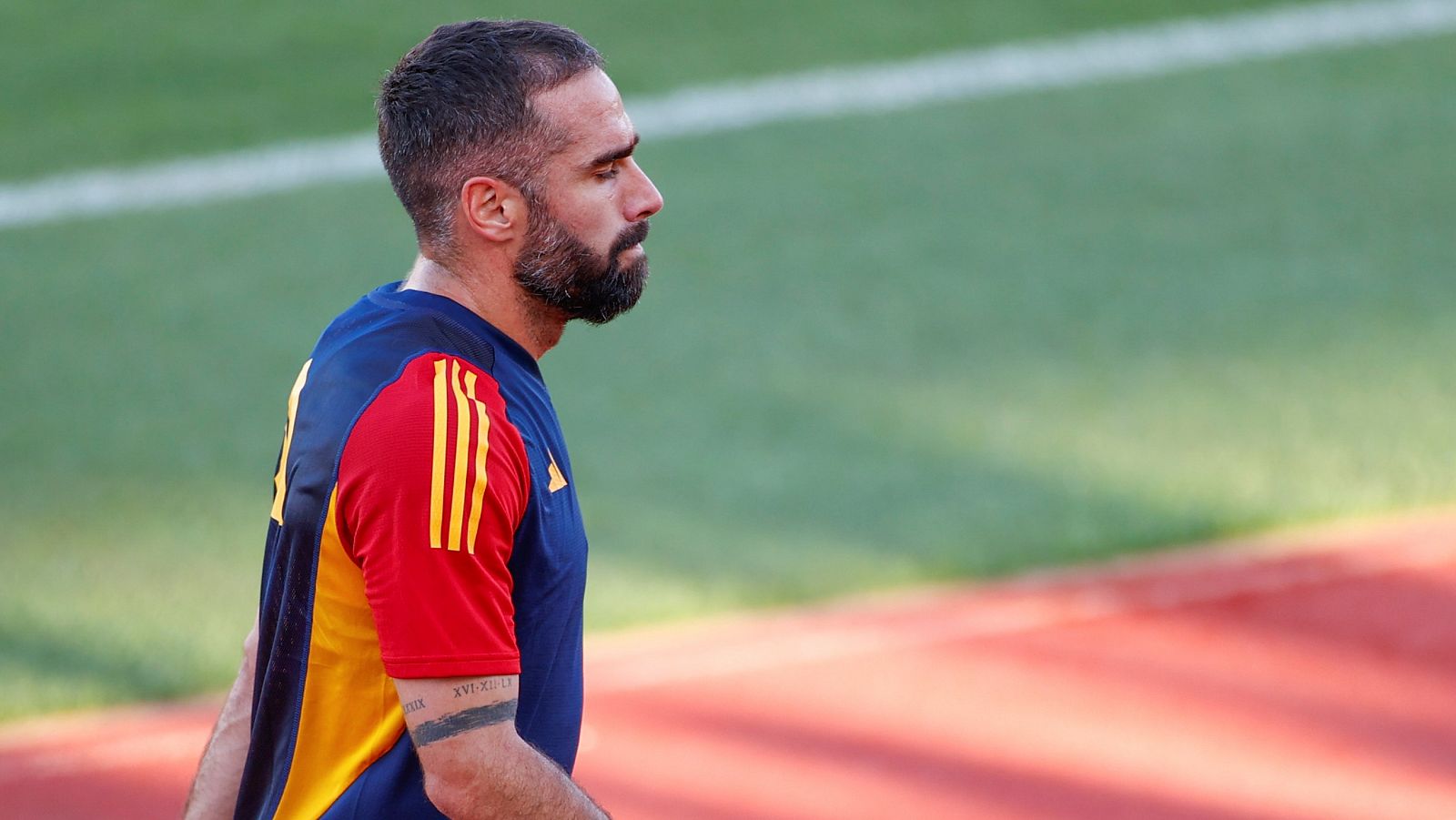 Carvajal, en el entrenamiento de la Selección Española de Fútbol