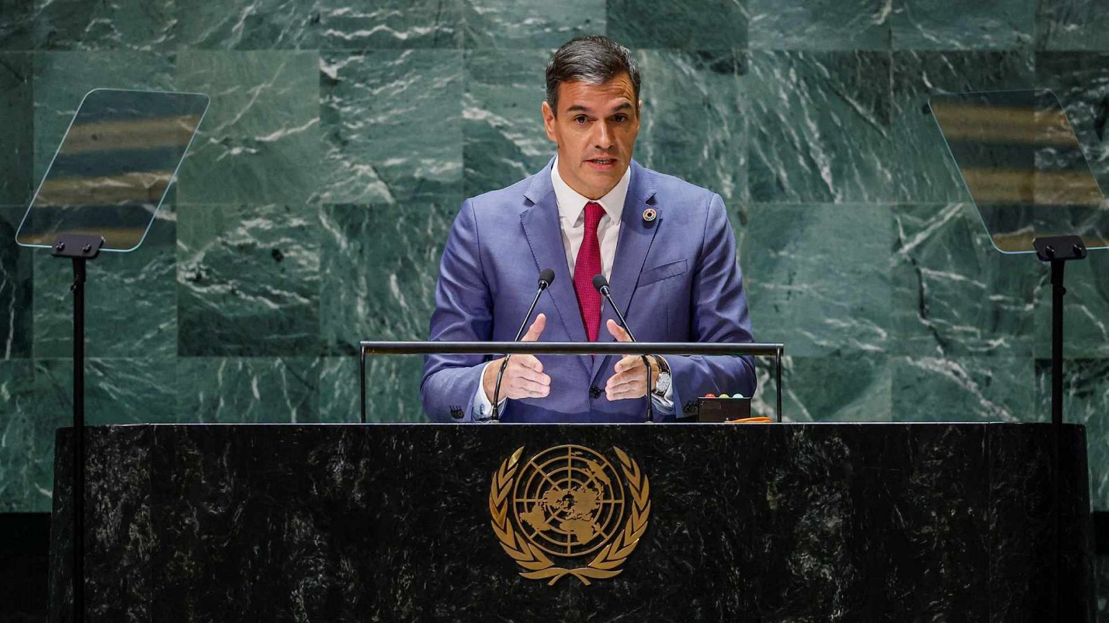 El presidente de España, Pedro Sánchez, en la Asamblea General de la ONU, en Nueva York.