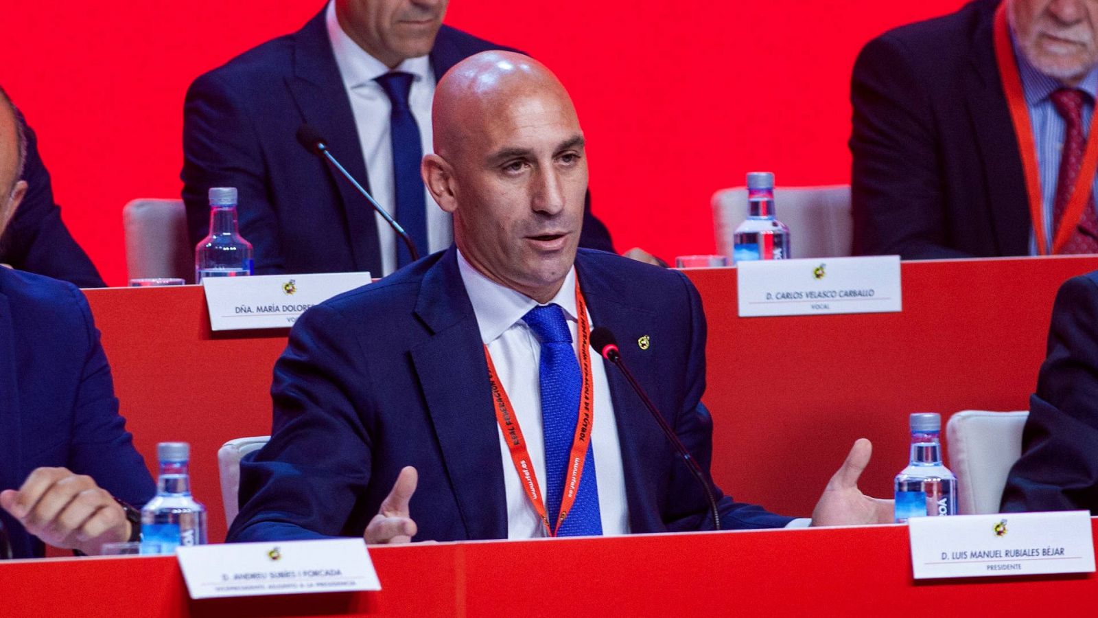 Luis Rubiales, en una asamblea de la RFEF