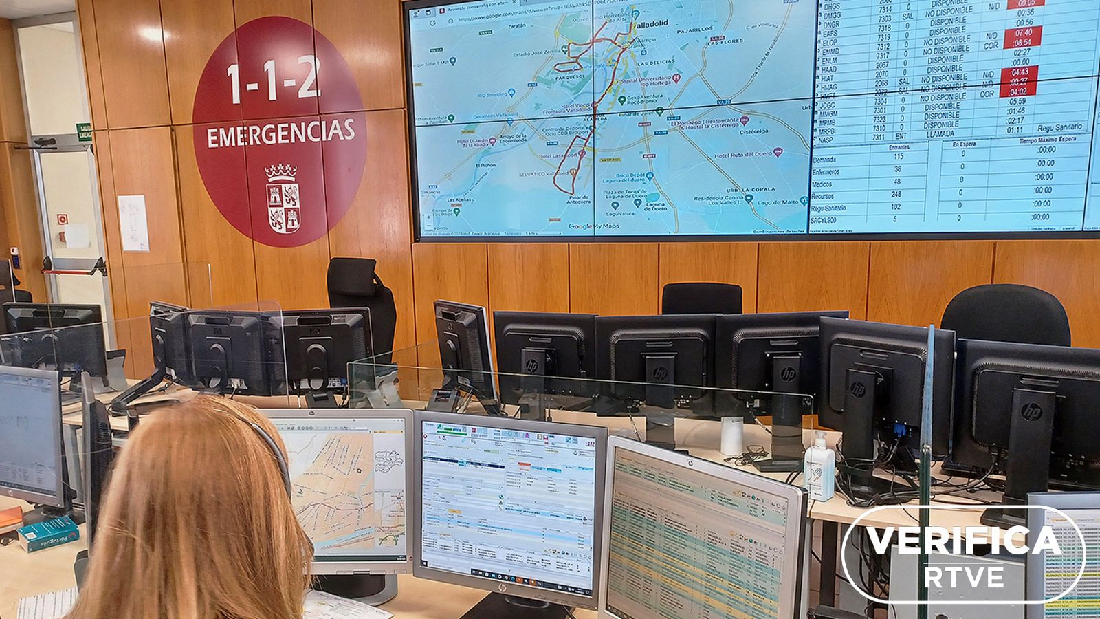 Centro de Emergencias de Castilla y León 112. Con el sello VerificaRTVE en blanco.