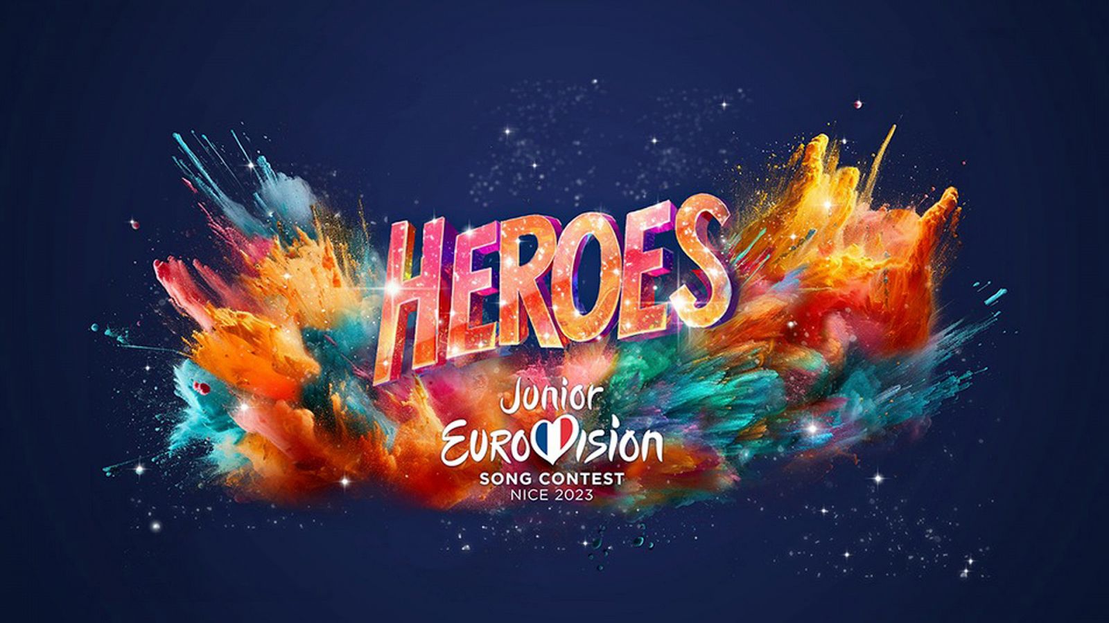 Logotipo y lema "Héroes" del Festival de Eurovisión de Eurovisión Junior 2023