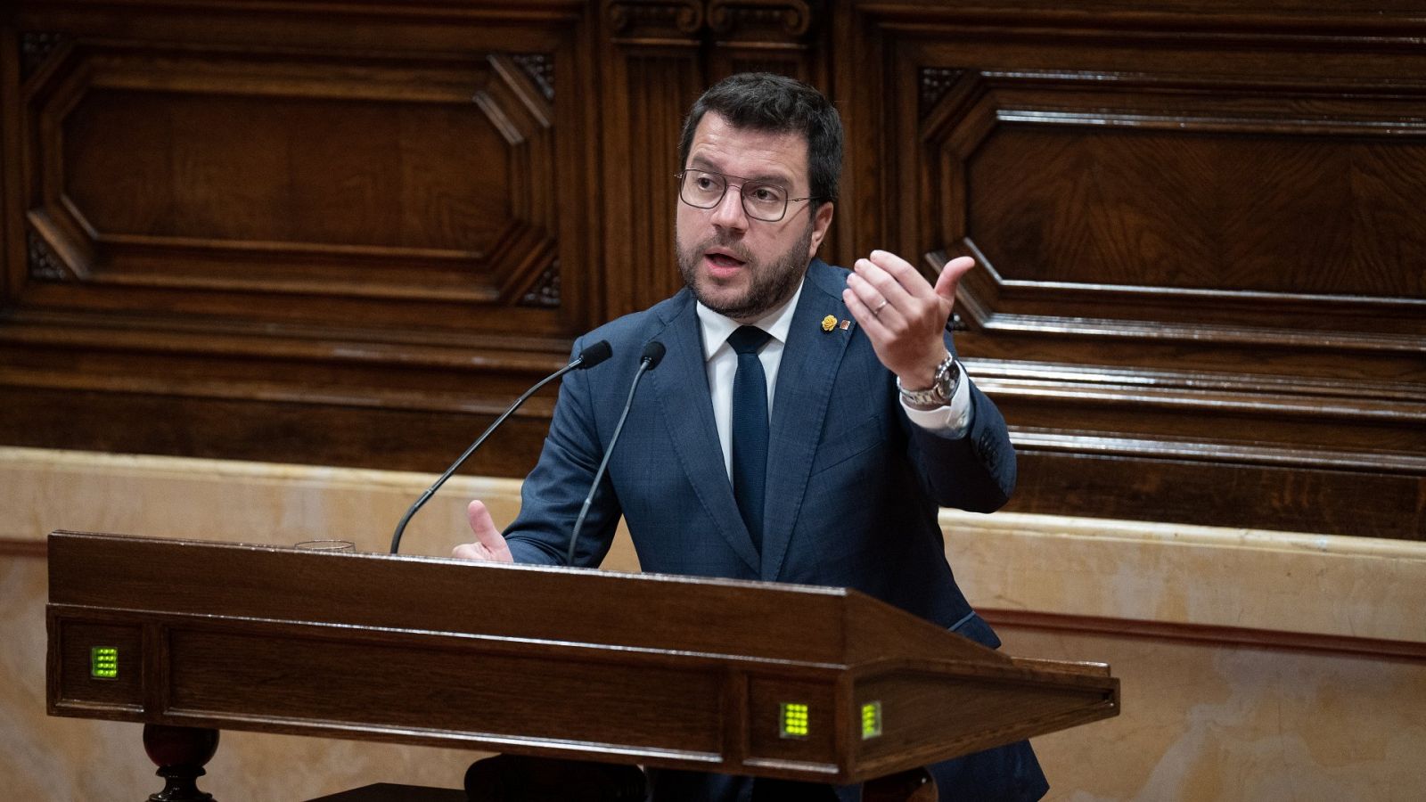 El presidente de la Generalitat, Pere Aragonès, interviene durante el Debate de Política General