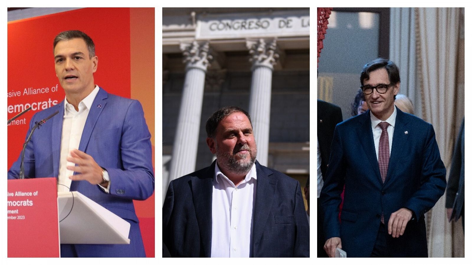 Pedro Sánchez, Oriol Junqueras i Salvador Illa en diversos actes