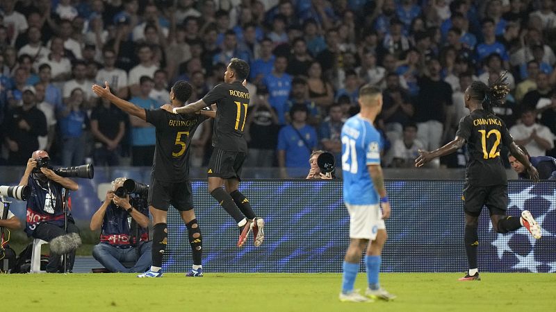 El Real Madrid sale líder de Nápoles con una trabajada victoria comandada por Bellingham