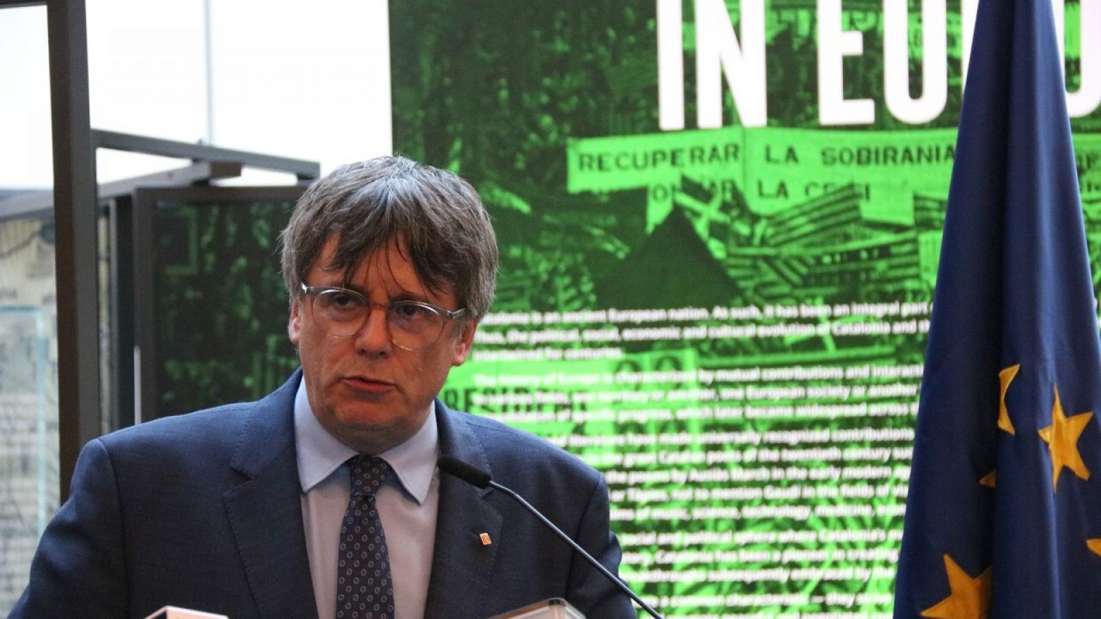 Puigdemont durant la seva intervenció en la inauguració d'una exposició