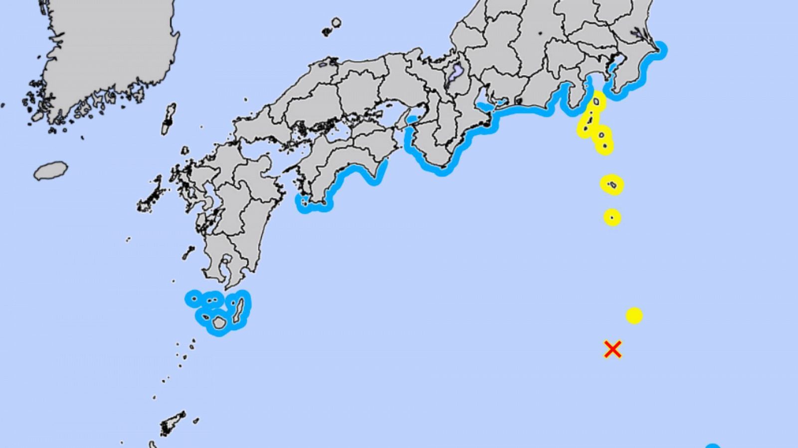 Mapa de Japón con el epicentro del seísmo señalado con una cruz