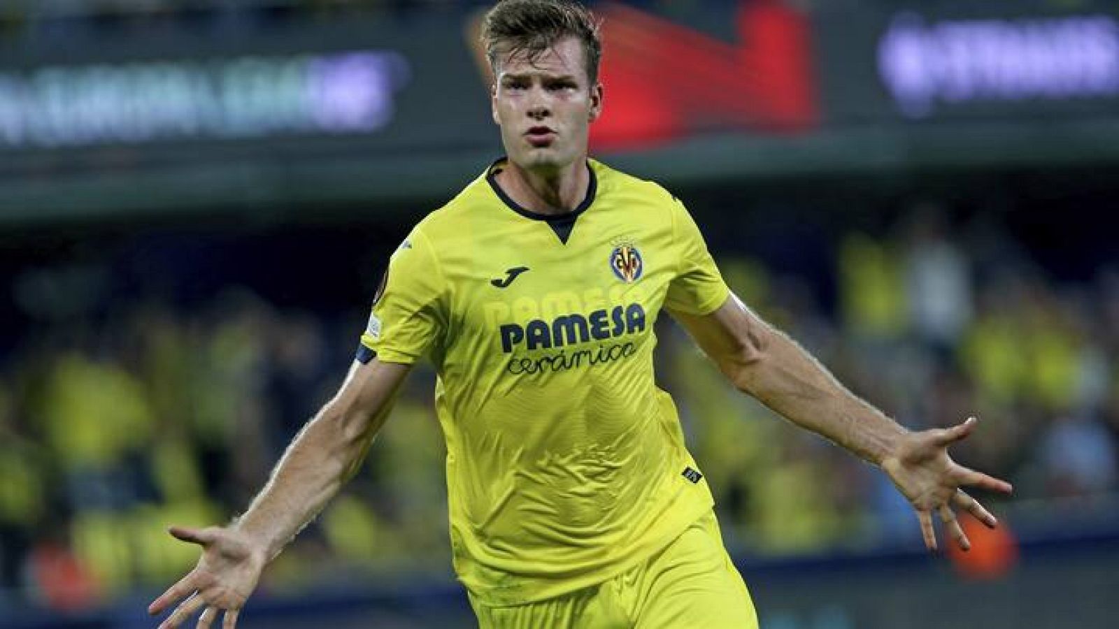 Villarreal - Rennes: Sorloth Villarreal - Rennes: Sorloth celebra su gol ante el Rennes.