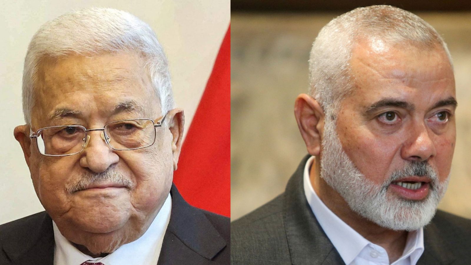 El presidente de la Autoridad Palestina, Mahmud Abás, (izquierda) y el líder palestino de Hamás, Ismail Haniye (derecha)