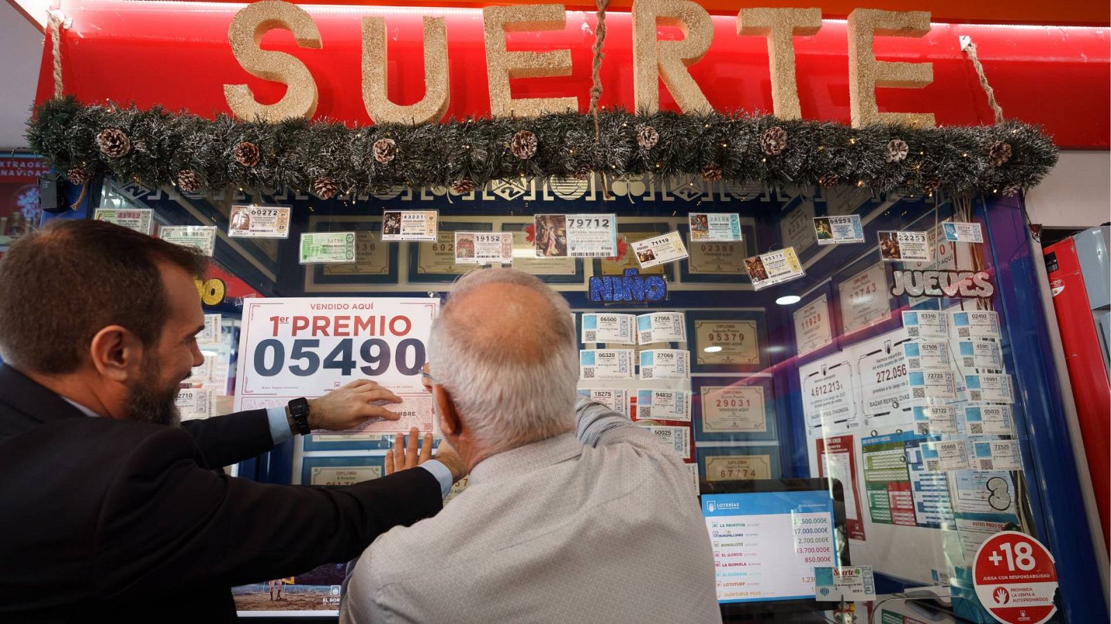 Lotería de Navidad: propietarios y empleados de la gasolinera La Chasnera en Granadilla de Abona celebran haber vendido el Gordo