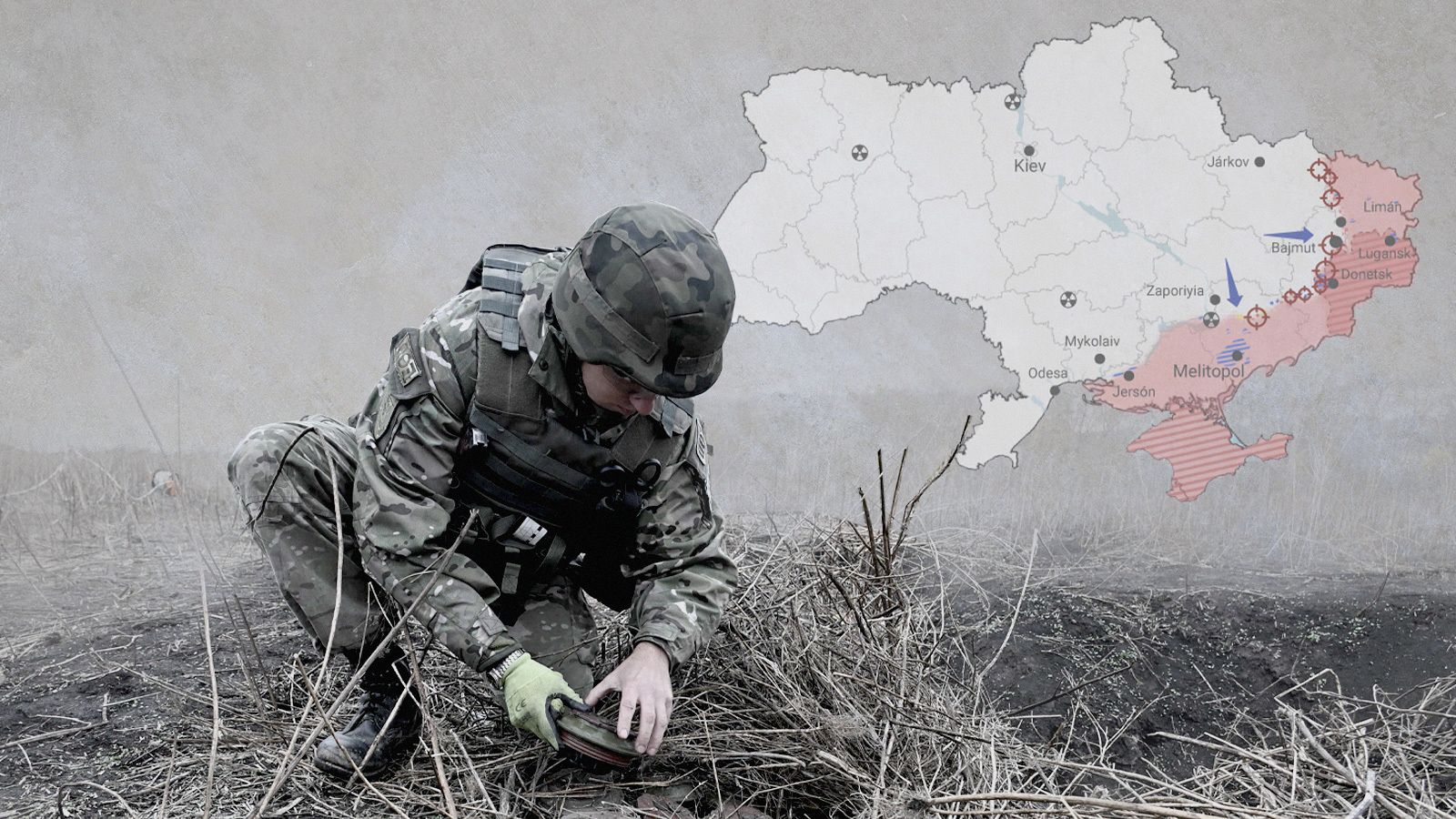 Soldado ucraniano en el frente de Járkov