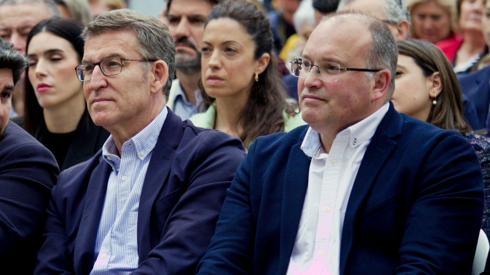 Alberto Núñez Feijóo y Miguel Tellado, en un acto del PP