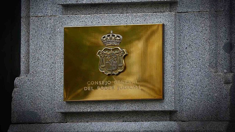 Imagen de la placa de la fachada de la sede del Consejo General del Poder Judicial (CGPJ) en Madrid.