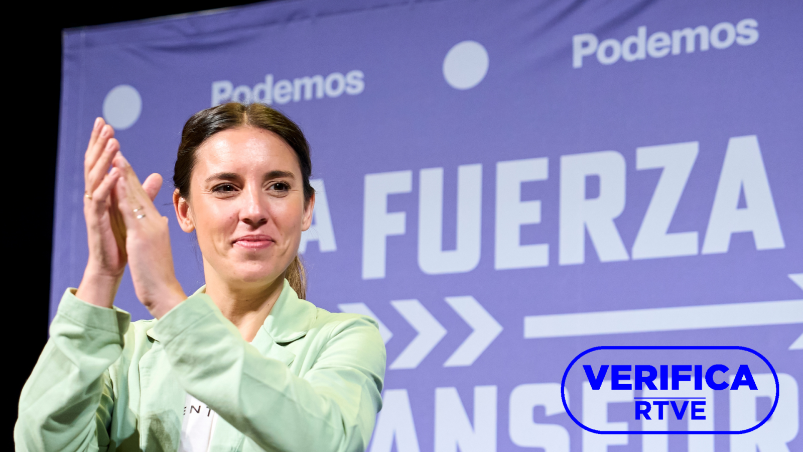 Irene Montero: recopilamos algunas falsedades que han circulado de la dirigente de Podemos durante su gestión al frente del Ministerio de Igualdad, con el sello de VerificaRTVE en azul