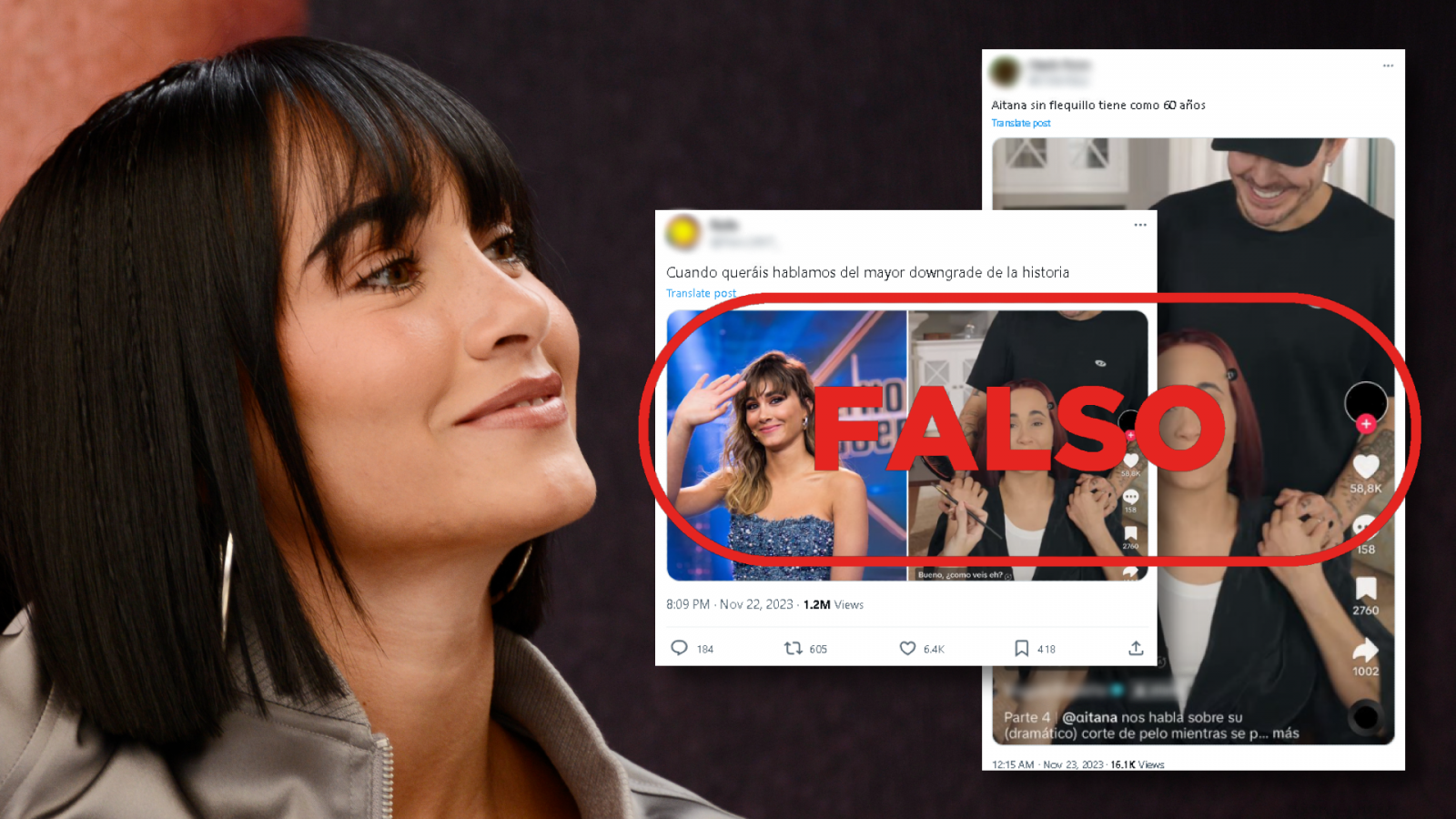 Fotomontaje: Difunden en redes una imagen manipulada de la cantante Aitana, con el sello Falso en rojo