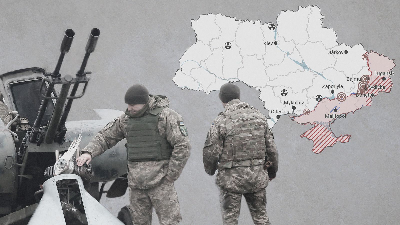 Soldados ucranianos inspeccionan fragmentos de un dron lanzado por Rusia