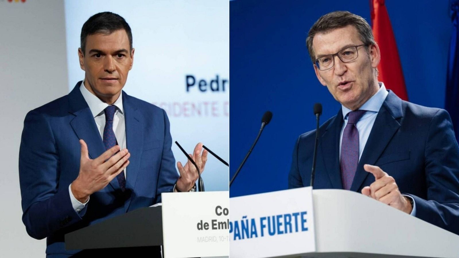 El presidente del Gobierno, Pedro Sánchez, y el líder del PP, Alberto Núñez Feijóo