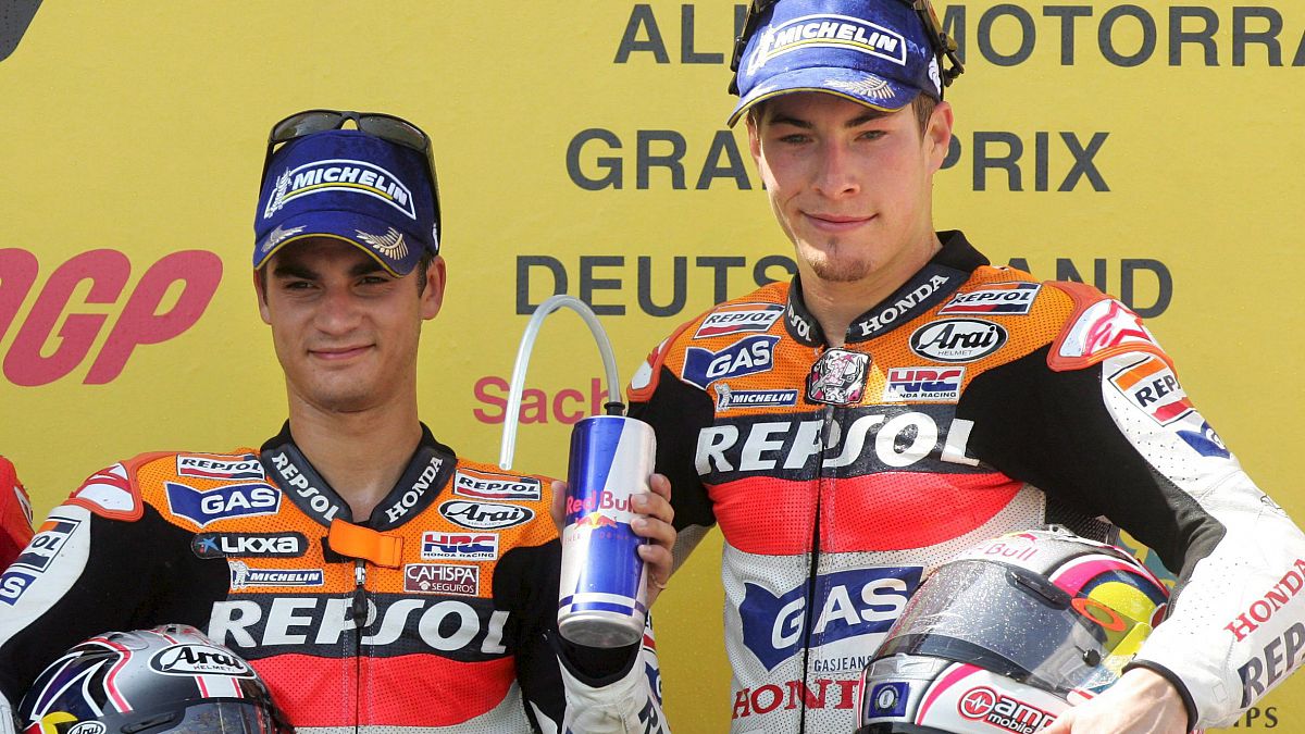 Dani Pedrosa, junto a Nicky Hayden en la etapa del segundo en MotoGP