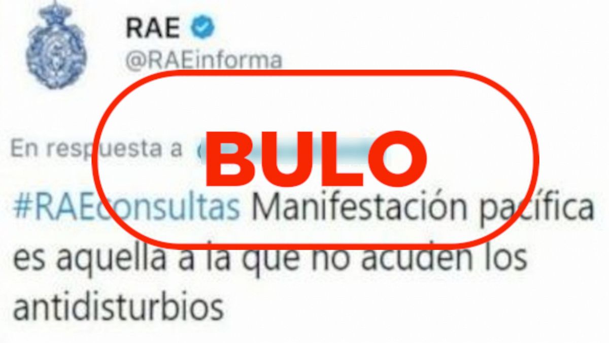 Captura de un detalle del bulo con el falso tuit atribuido a la RAE y el sello de VerificaRTVE.