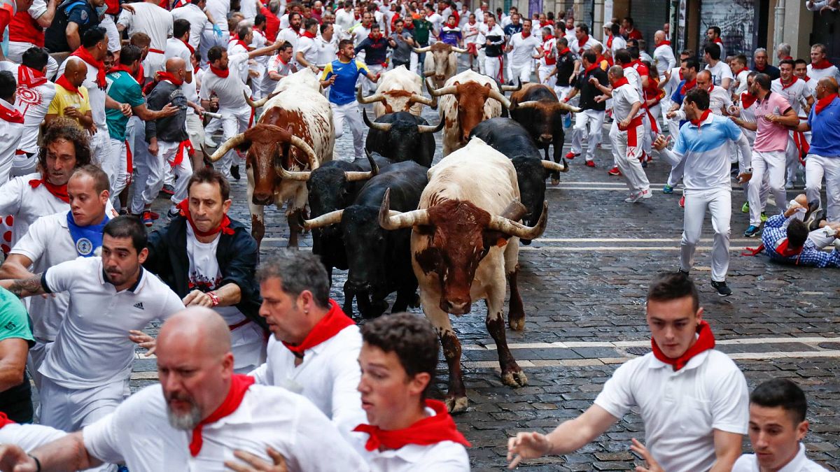 Corredores durante el encierro de los toros de lidia de la ganadería Victoriano del Río, en una imagen de archivo