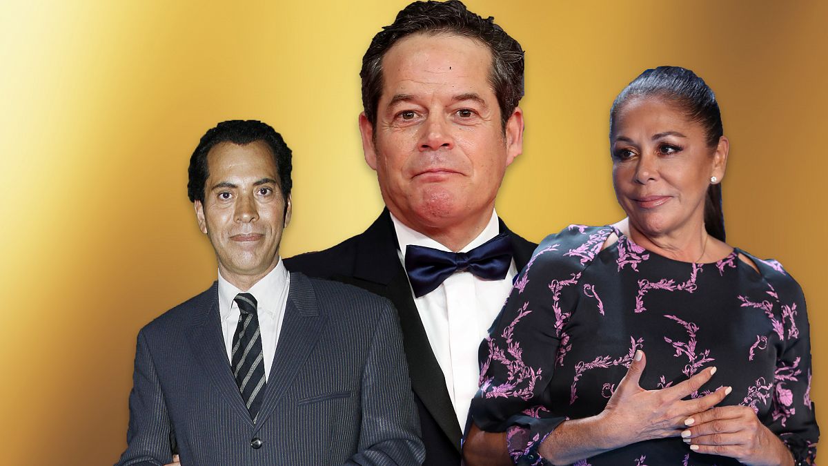 Collage con José Vélez, Jorge San e Isabel Pantoja sobre un fondo amarillo