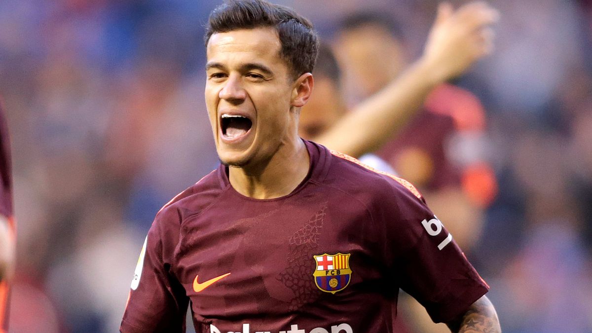 Coutinho celebra su gol en Riazor, que abrió el camino al título de Liga con el Barça.