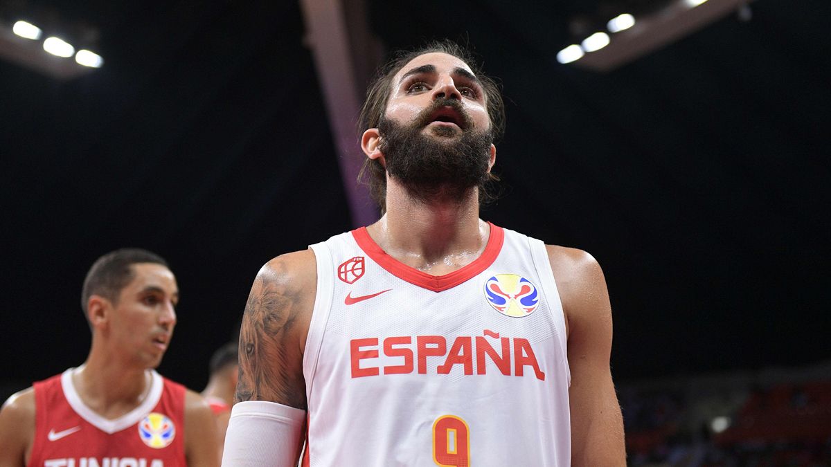 Ricky Rubio celebra una canasta