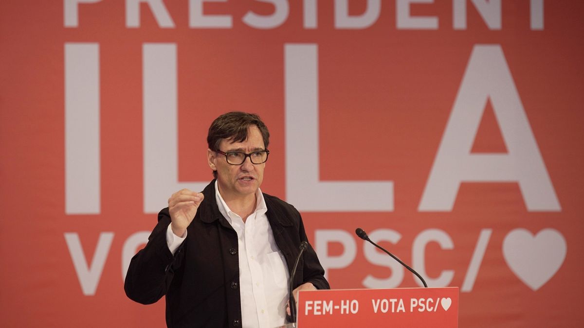 Salvador Illa, durante un mitin del PSC
