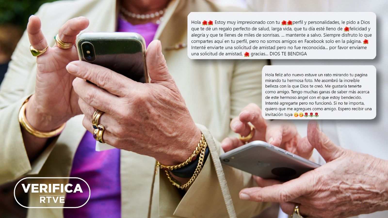 Estafa amorosa en Morata de Tajuña: comentarios en la página de Facebook de las víctimas, con el sello de VerificaRTVE en blanco