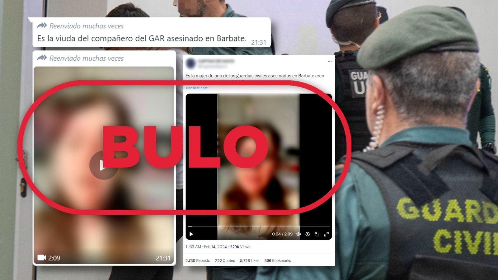 Guardias civiles asesinados en Barbate: la mujer de este vídeo no es la viuda de ninguno de ellos, con sello bulo en rojo