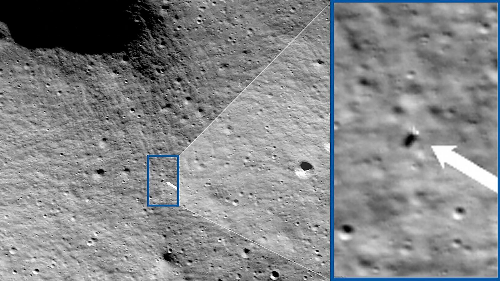 Imagen del Orbitador de Reconocimiento Lunar de la NASA que confirma que Odiseo completó su aterrizaje