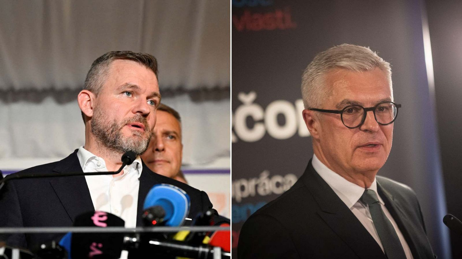 De izqda a dcha.: los políticos Peter Pellegrini e Ivan Korcok en las elecciones de Eslovaquia.