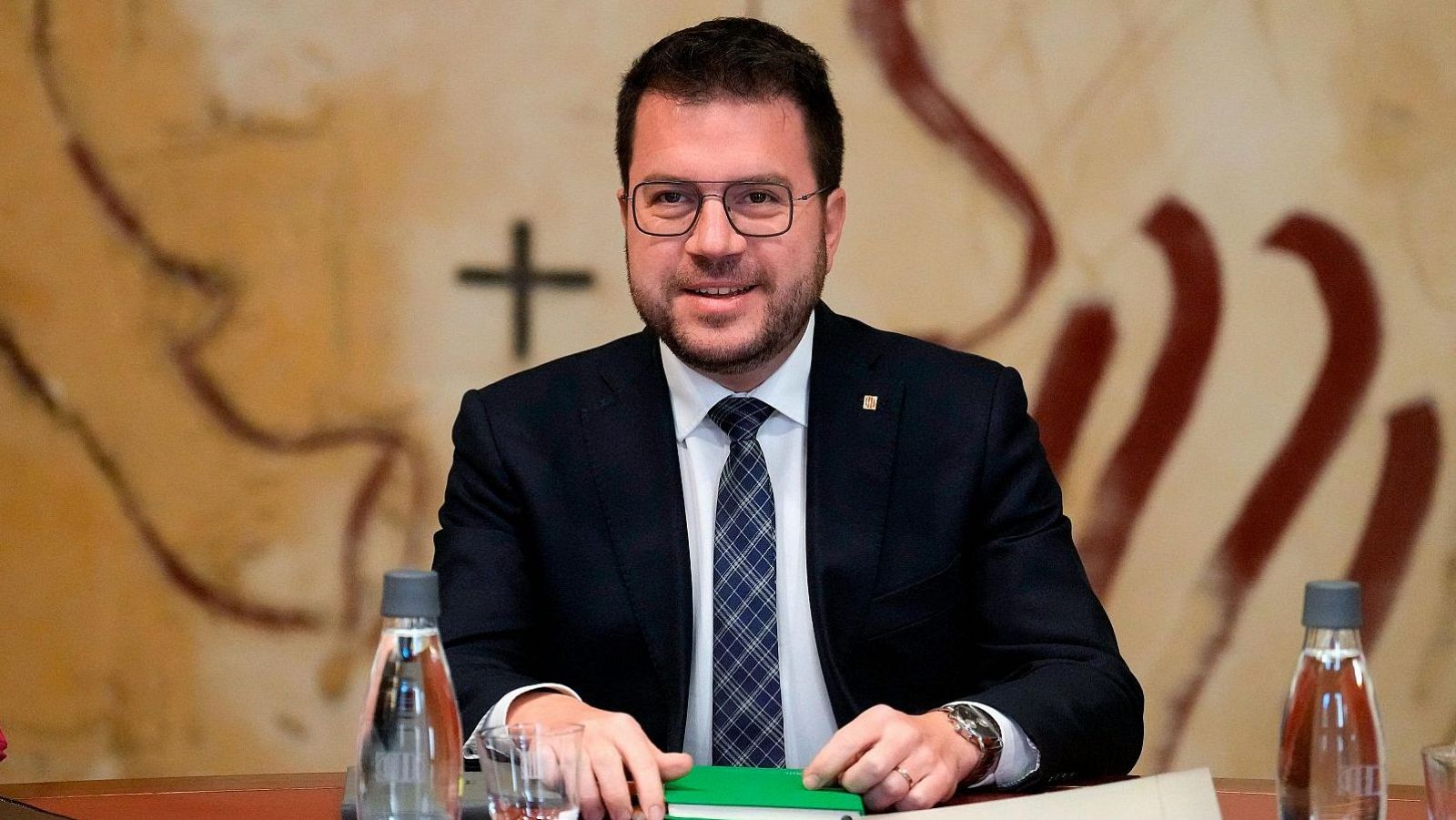 El presidente de la Generalitat Pere Aragonès durante la reunión semanal del Govern
