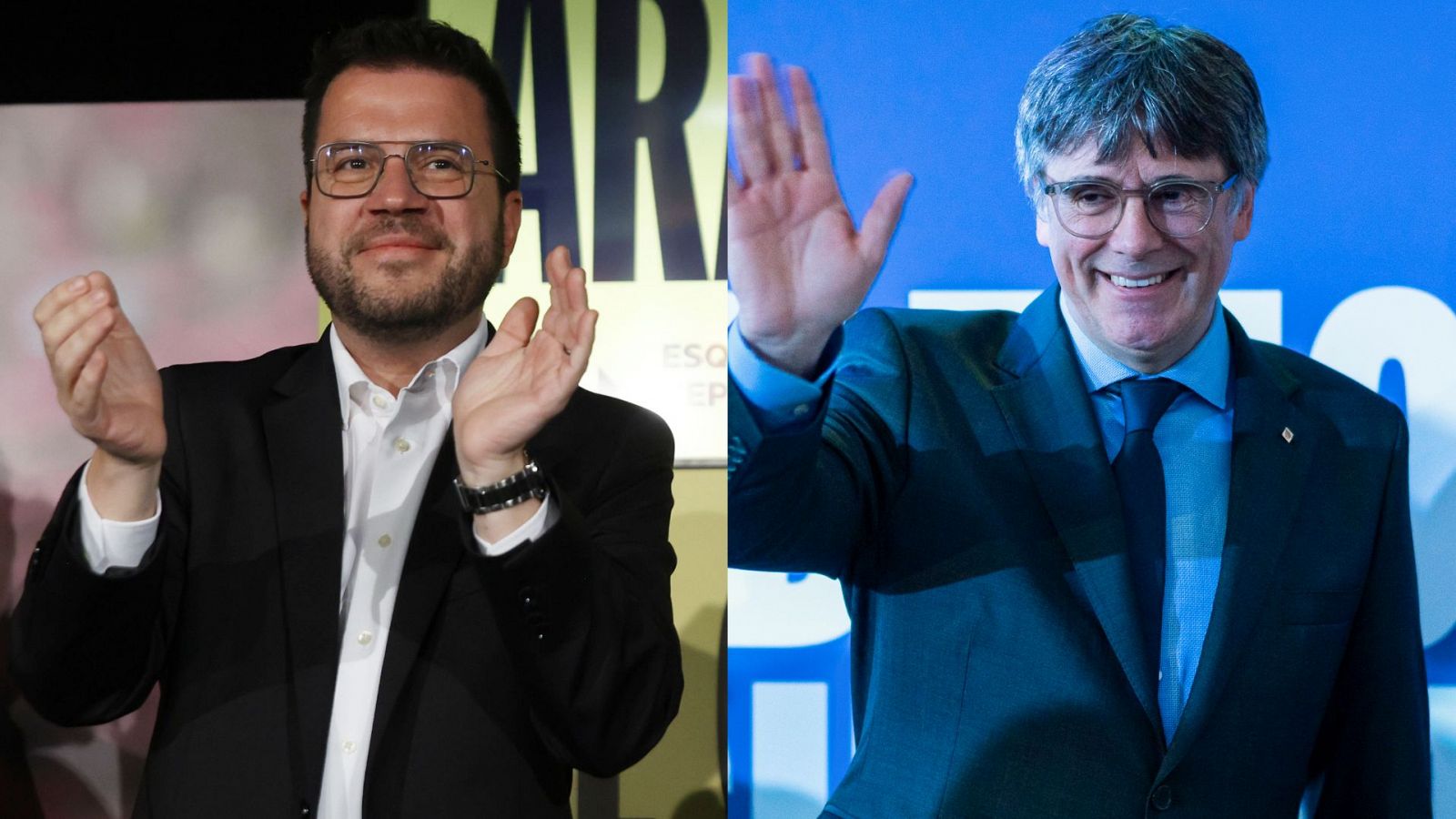 Los candidatos de ERC, Pere Aragonès, y de Junts, Carles Puigdemont, este sábado