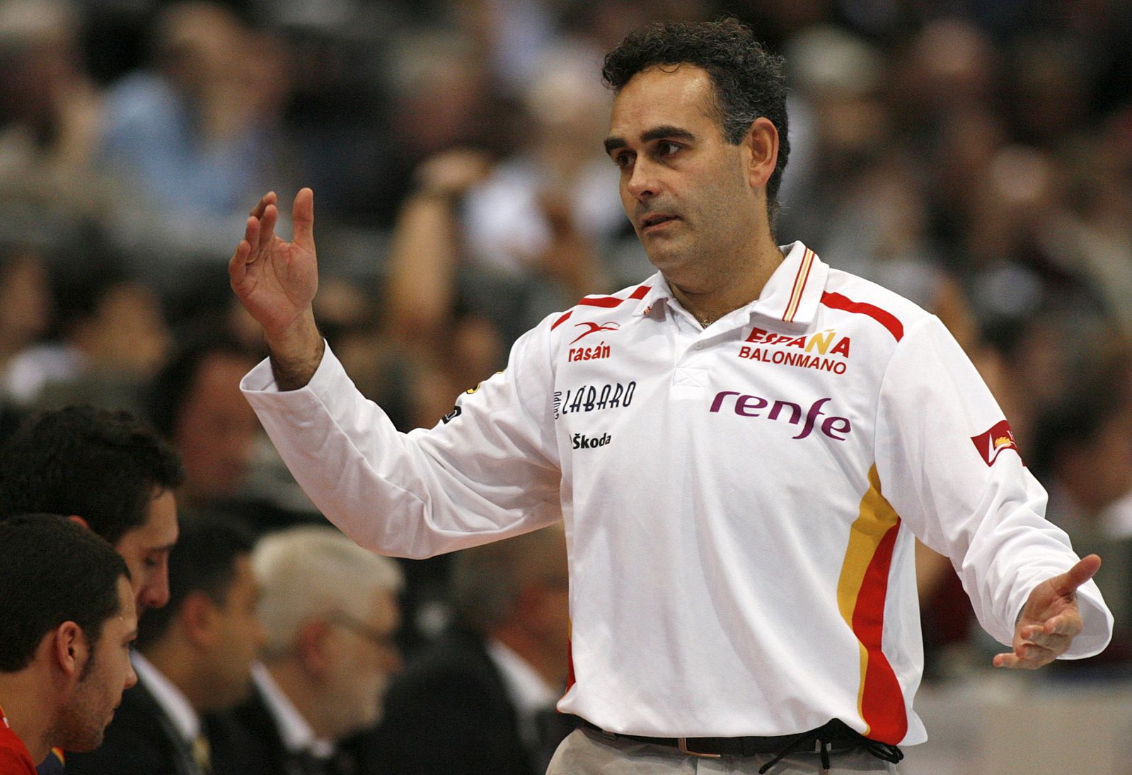 Spain's coach Pastor reacts during the Handball World Cup quarter-final match against Germany in Cologne