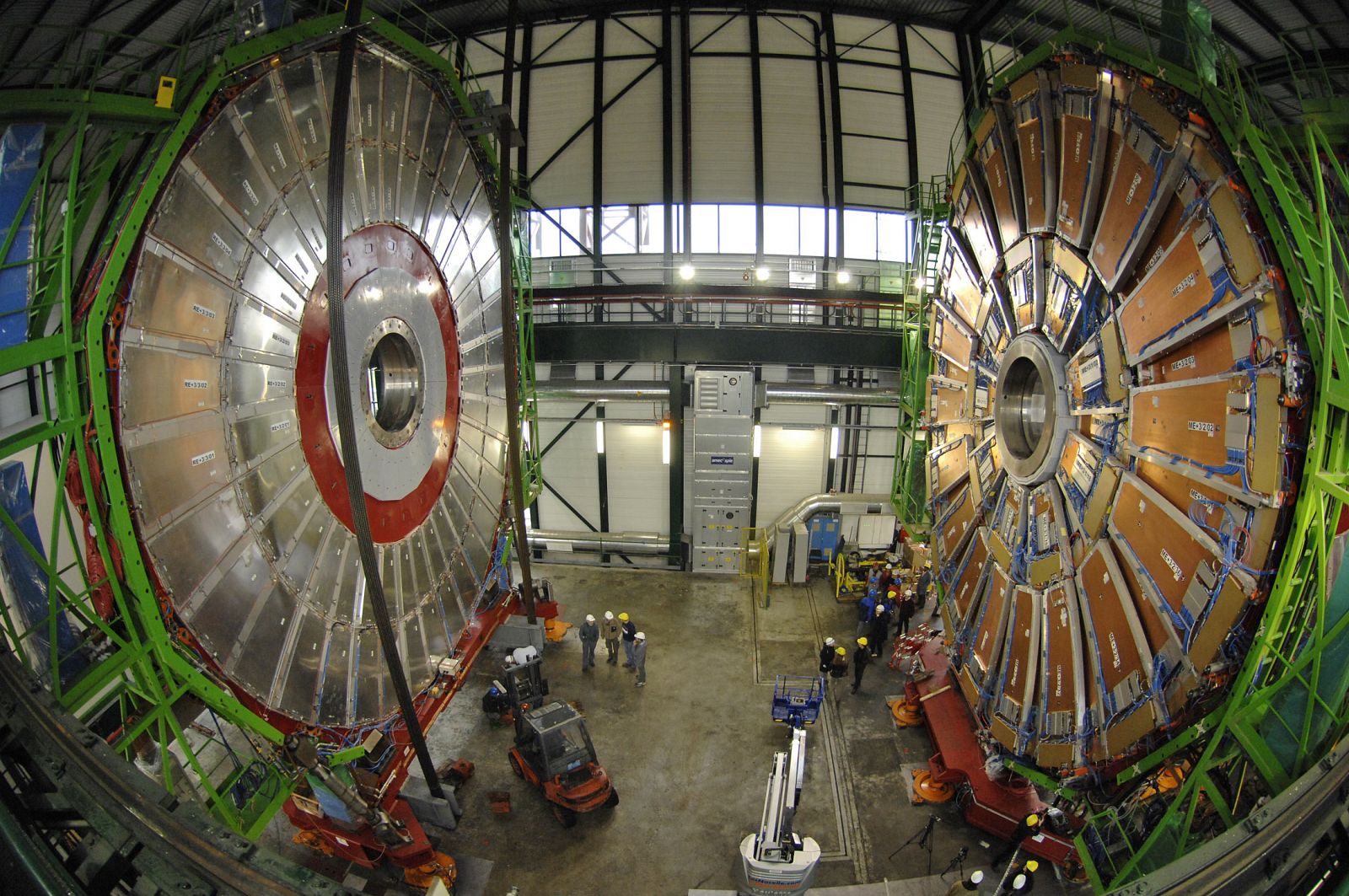 Overview of the first element of the huge magnet of the CMS experimental site at the CERN in Cessy near Geneva