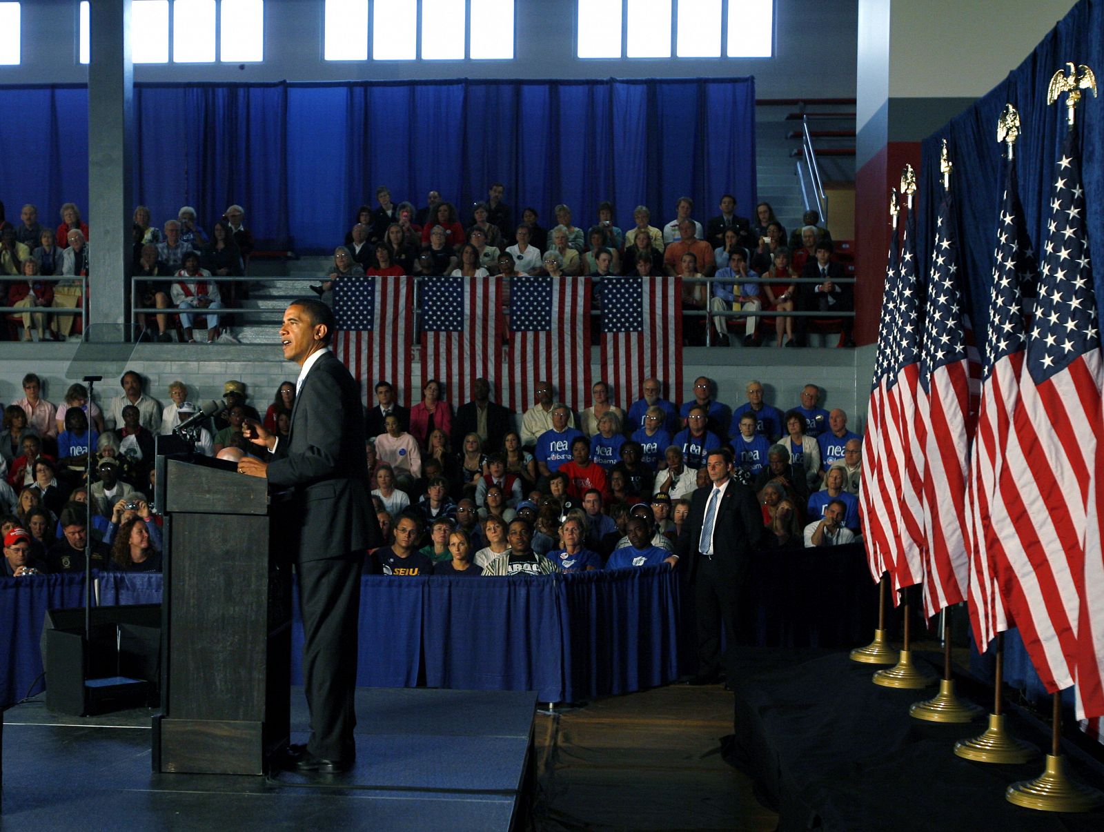US Democratic presidential nominee Obama speaks during a campaign stop in Dayton