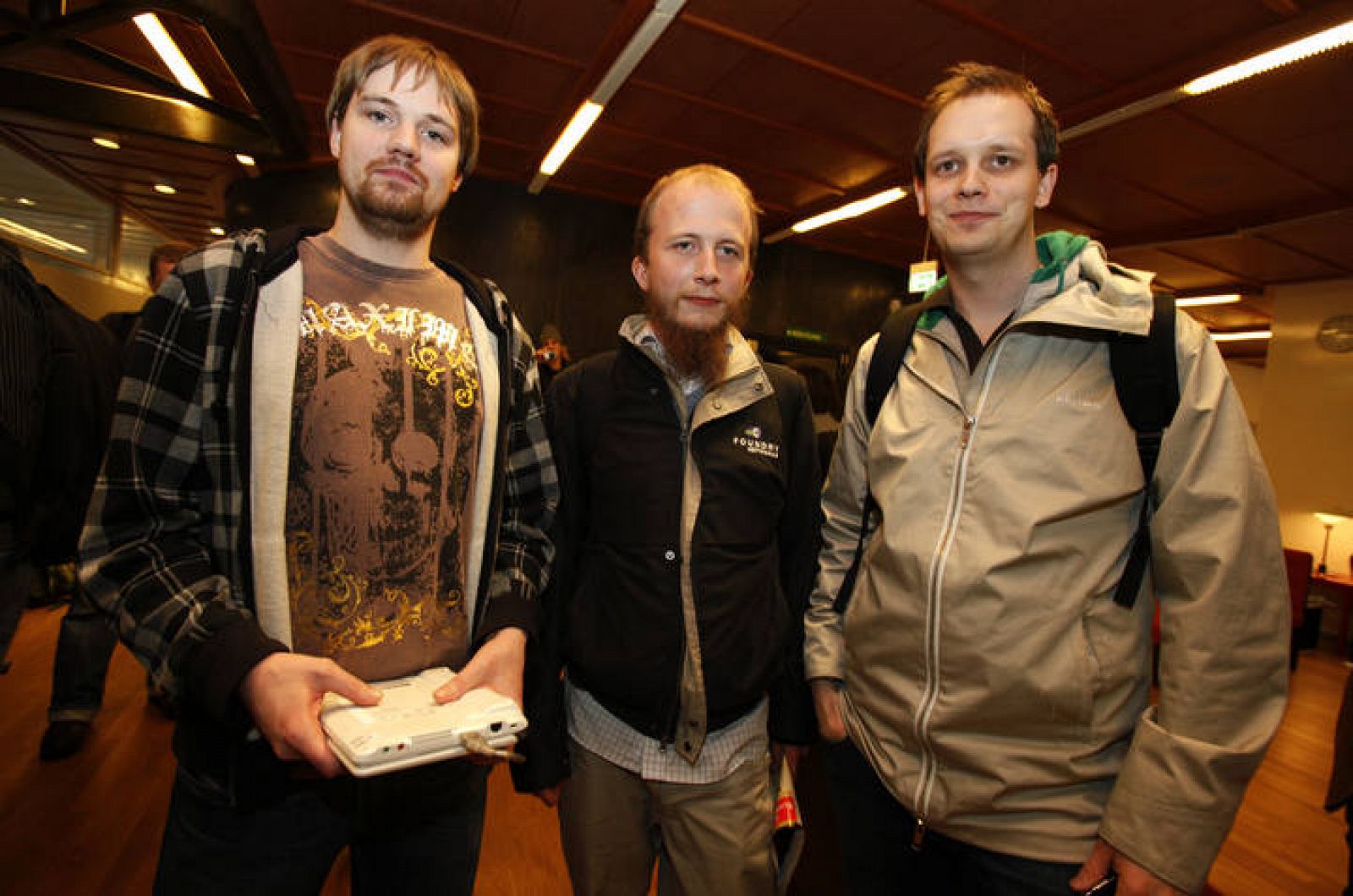 Pirate Bay co-founders Neij, Svartholm and Sunde leave the city court after the last day of argument's in their copyright trial in Stockholm