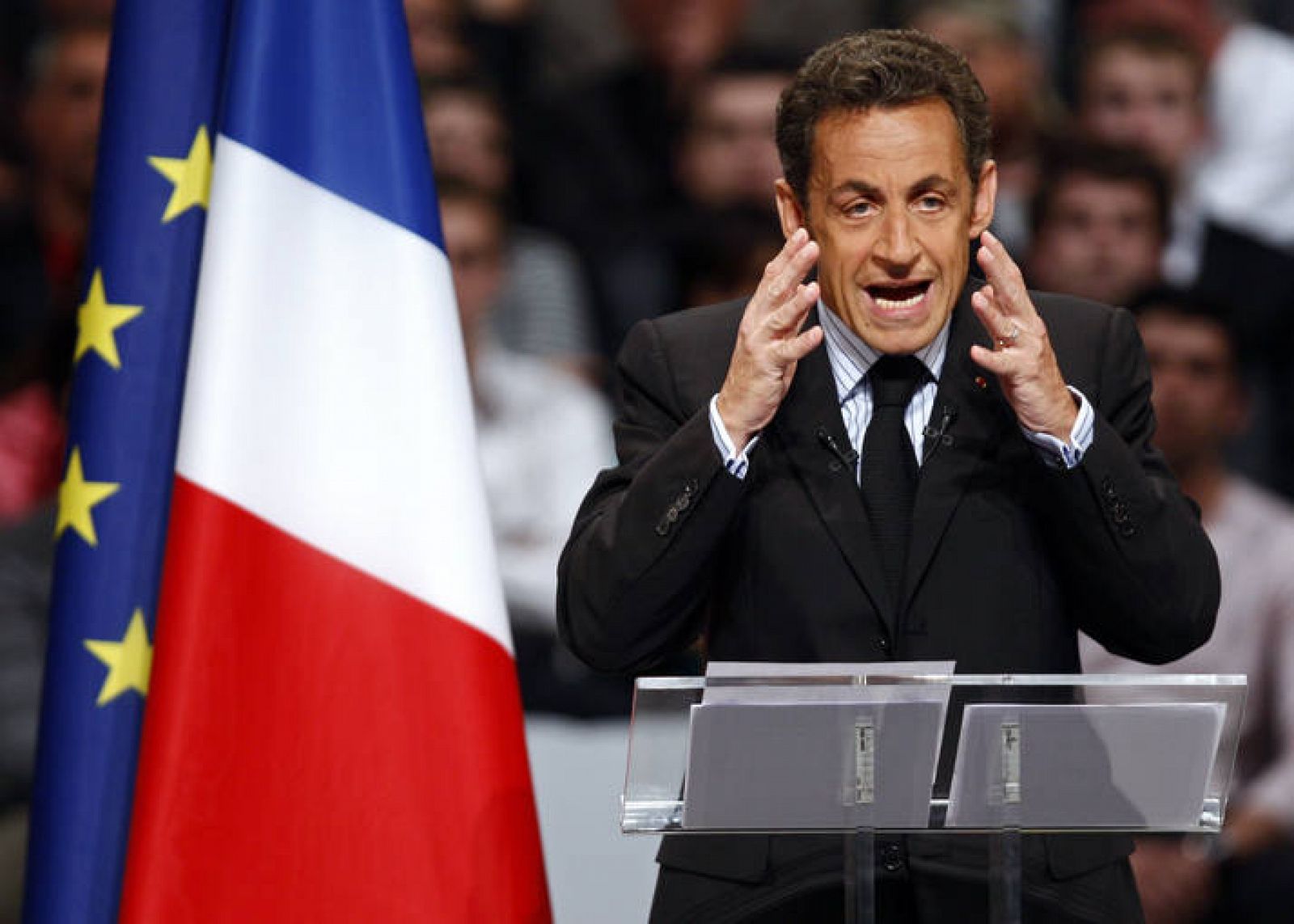 Sarkozy, durante un mitin sobre las elecciones europeas celebrado en Nimes.