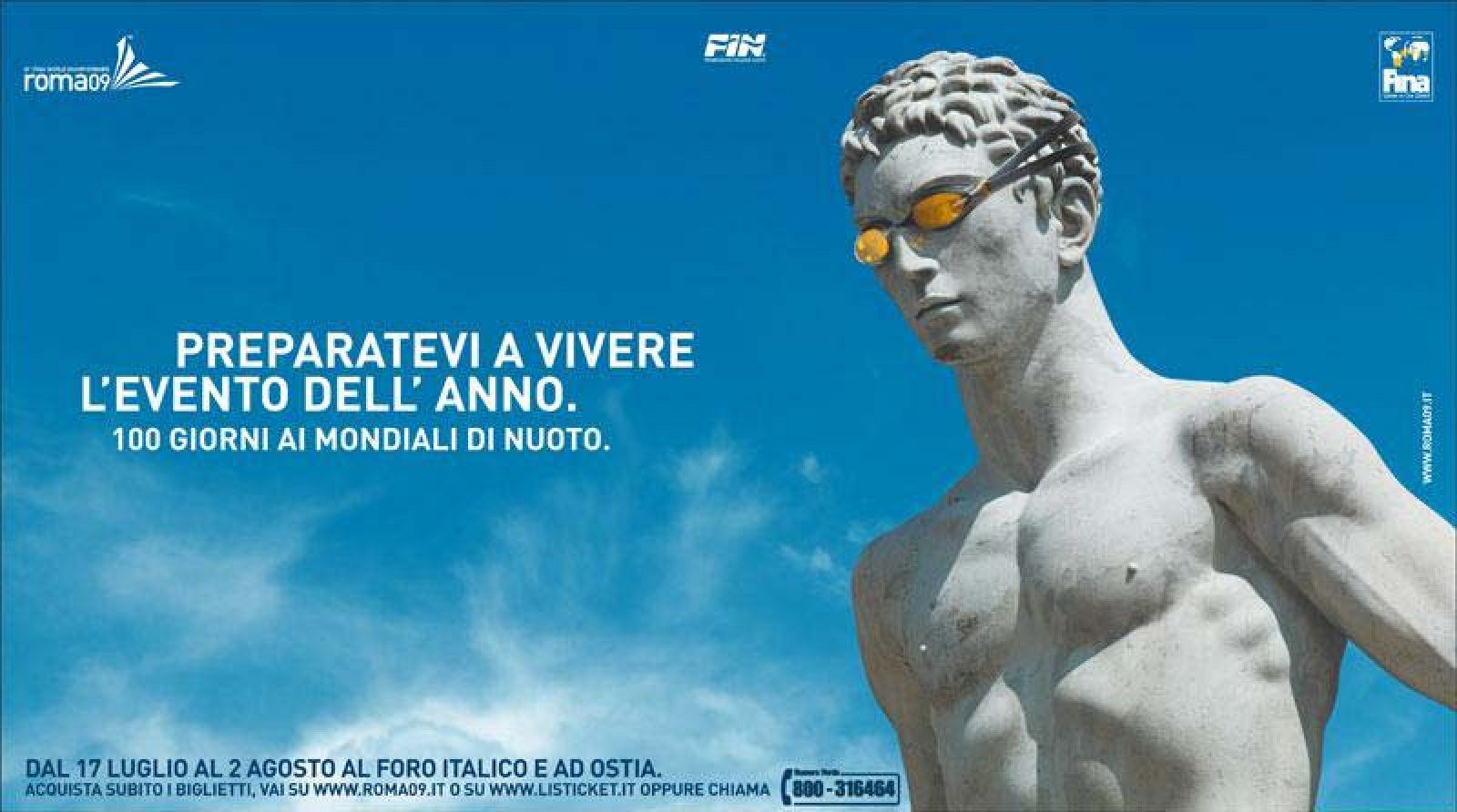 Cartel publicitario de los Mundiales de Natación de Roma.