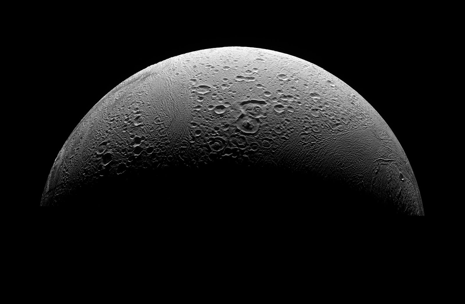 Handout photo of the highest resolution view ever obtained of the north polar region of Saturn's moon Enceladus